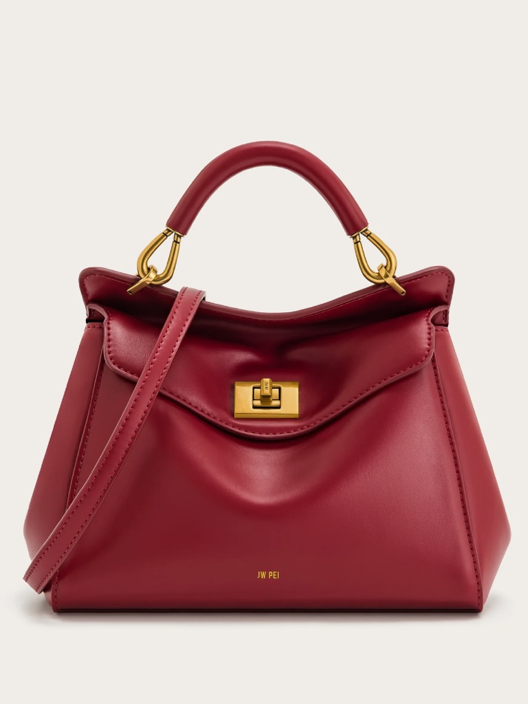 Jw Pei Burgundy Structured Top-Handle Satchel With Gold Hardware